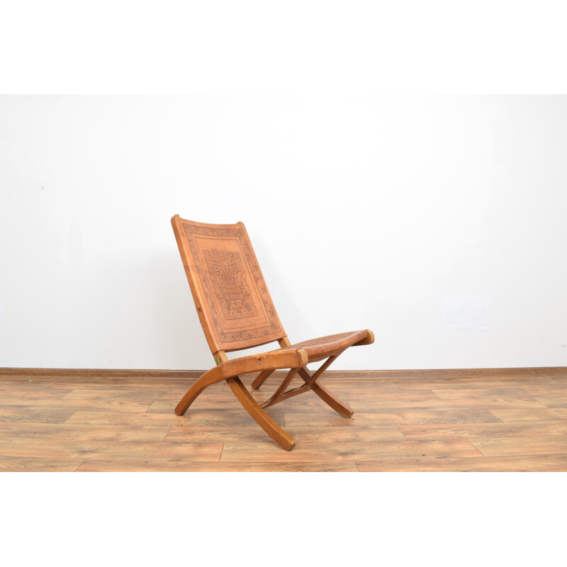 Chaise longue vintage in teak e pelle di A. Pamino 1960