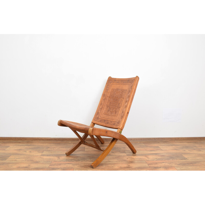 Chaise longue vintage de teca y cuero de A. Pamino 1960