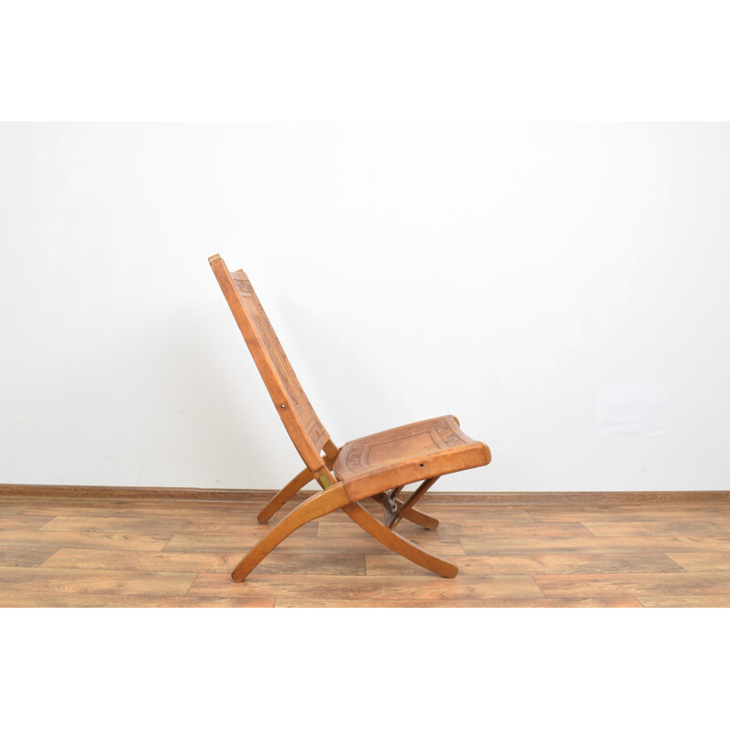 Chaise longue vintage in teak e pelle di A. Pamino 1960