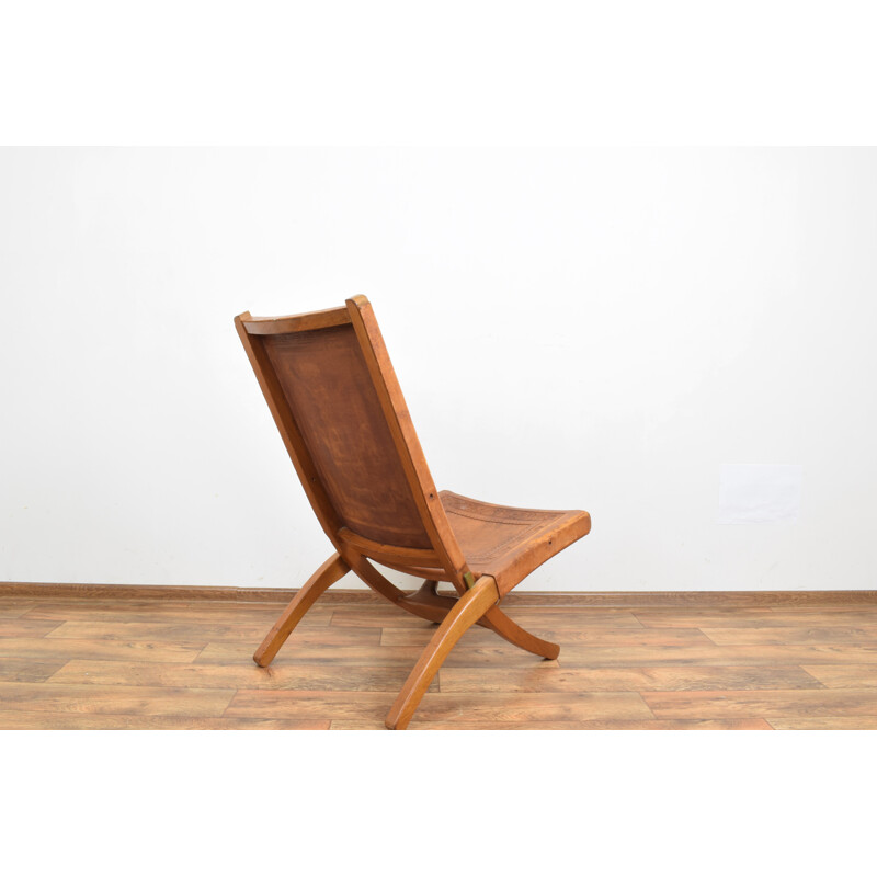 Vintage teak and leather chaise longue by A. Pamino 1960s