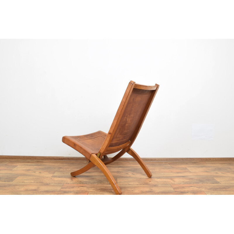 Vintage teak en lederen chaise longue van A. Pamino 1960