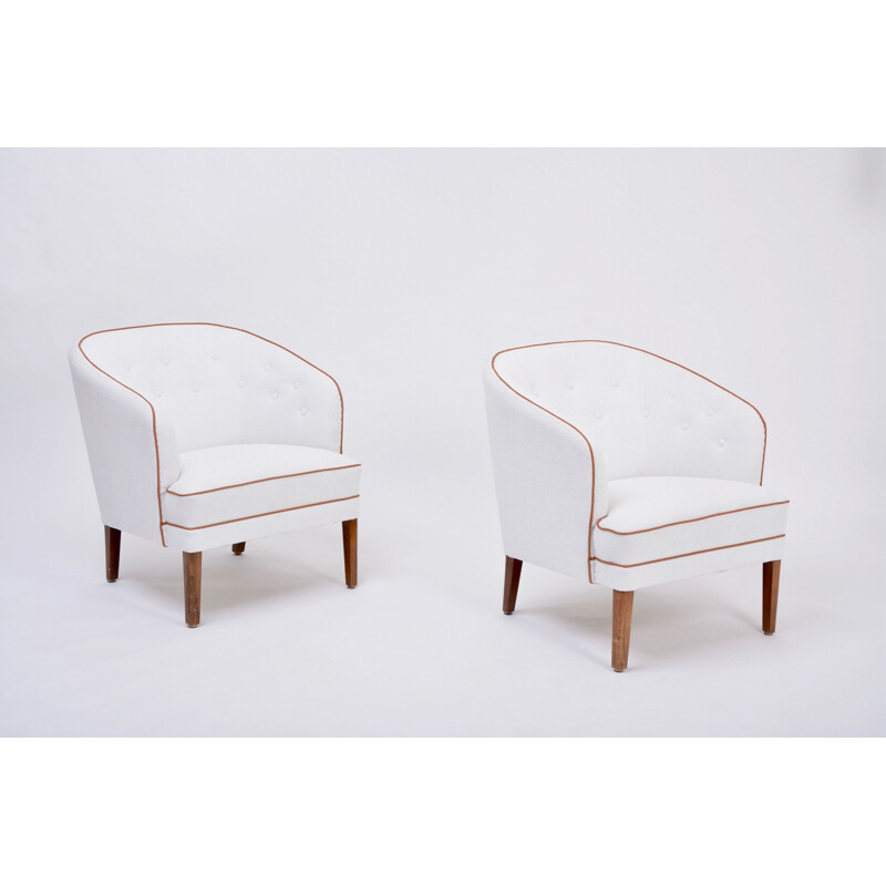 Pair of vintage armchairs reupholstered in white by Ludvig Pontoppidan, Denmark 1960