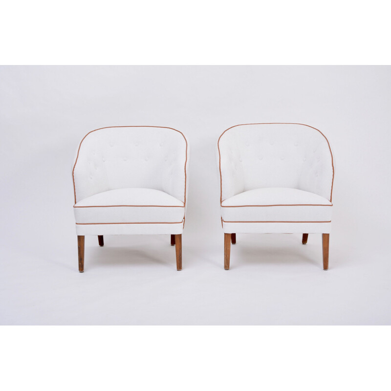 Paar vintage fauteuils opnieuw bekleed in wit door Ludvig Pontoppidan, Denemarken 1960