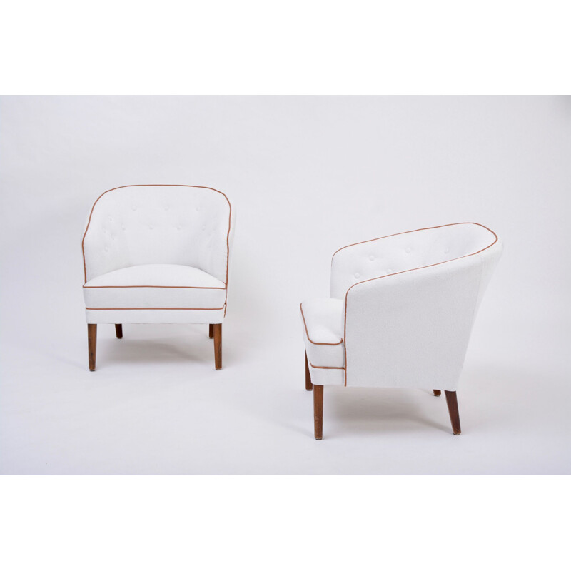 Ein Paar Vintage-Sessel, neu gepolstert in weiß von Ludvig Pontoppidan, Dänemark 1960