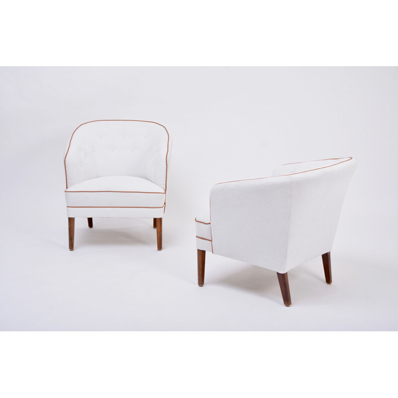 Ein Paar Vintage-Sessel, neu gepolstert in weiß von Ludvig Pontoppidan, Dänemark 1960