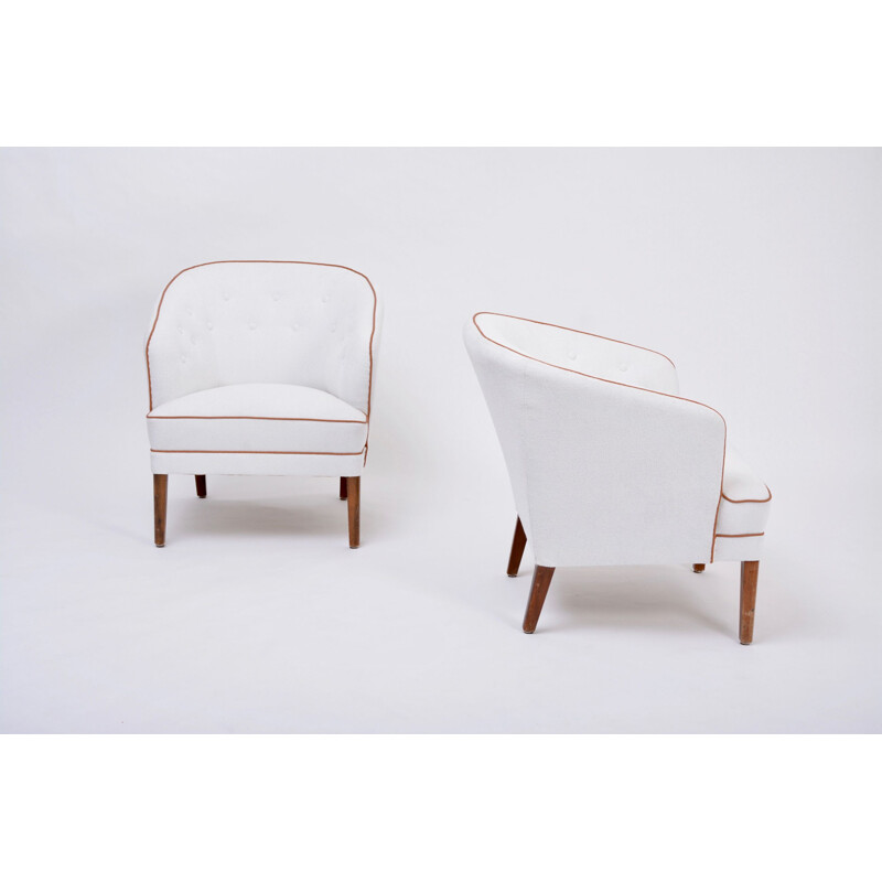 Pair of vintage armchairs reupholstered in white by Ludvig Pontoppidan, Denmark 1960