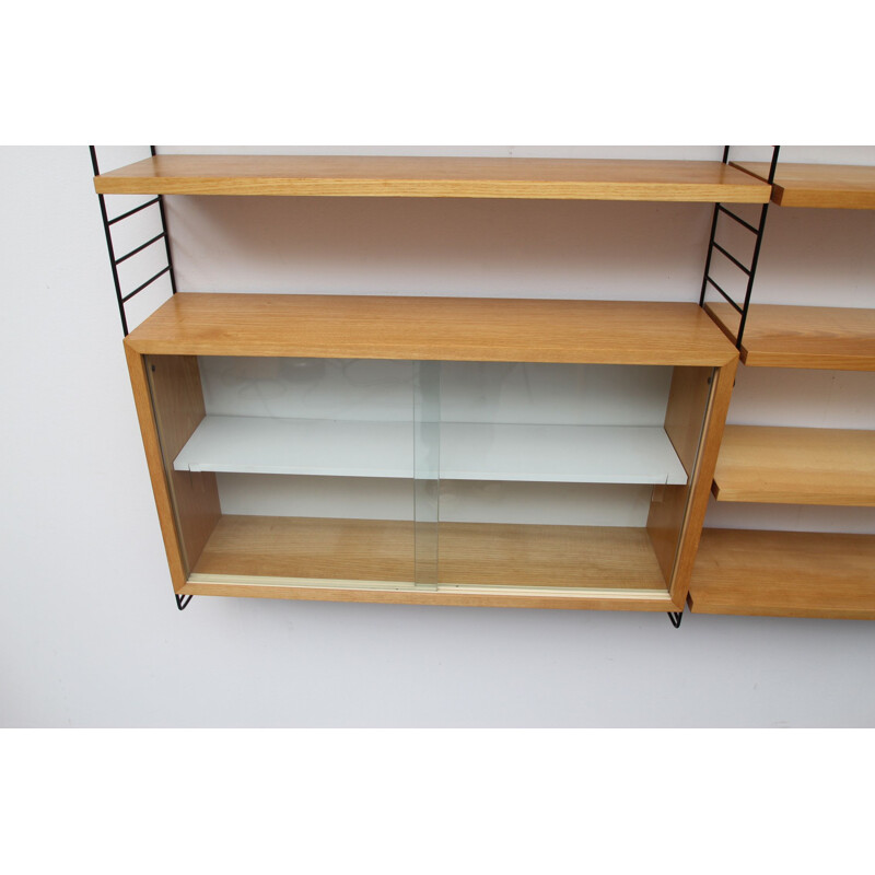 Vintage ash wall unit with display case by Nisse Strinning 1960s
