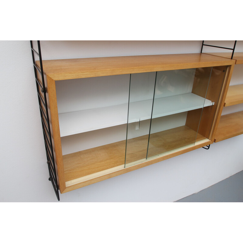 Vintage ash wall unit with display case by Nisse Strinning 1960s