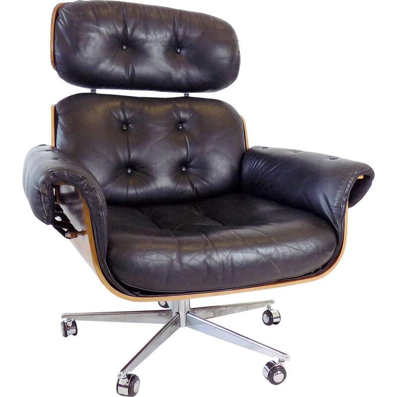 Vintage black leather armchair by Martin Stoll 1960