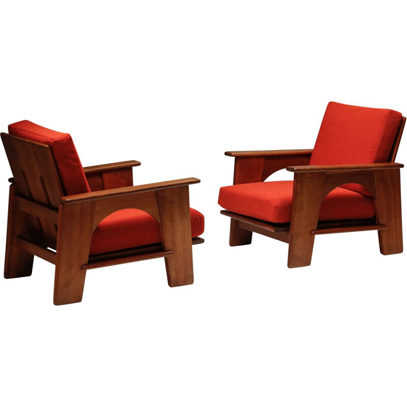 Pair of vintage oak armchairs by Bas Van Pelt