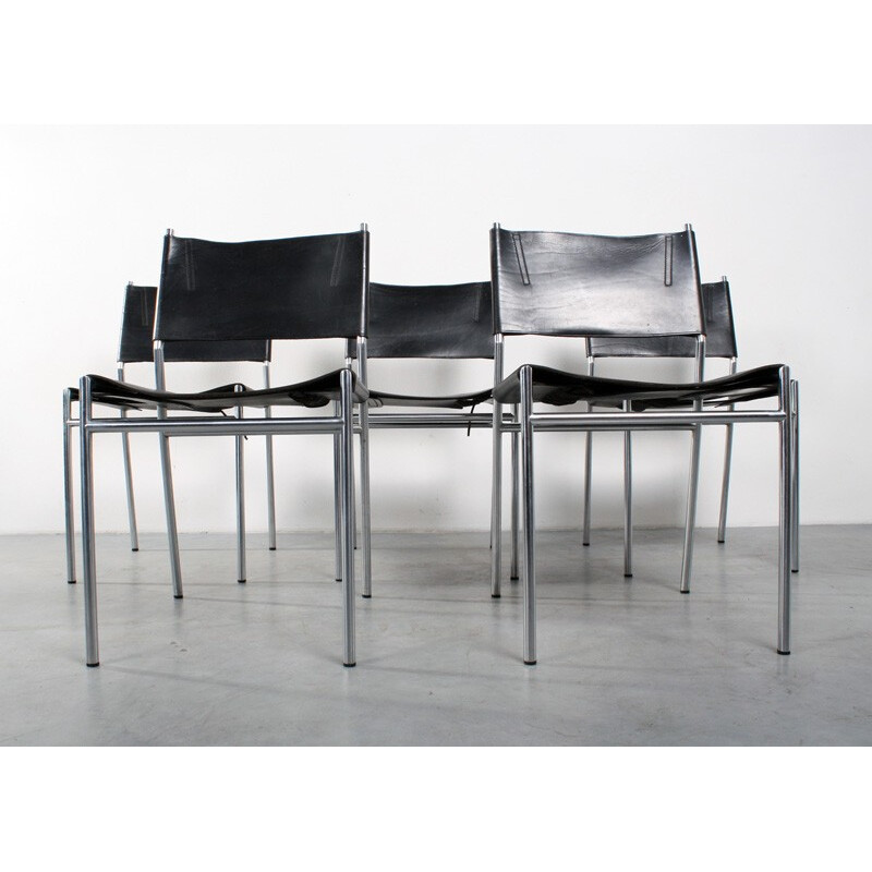 Set of five t'Spectrum chairs in dark brown leather, Martin VISSER - 1960