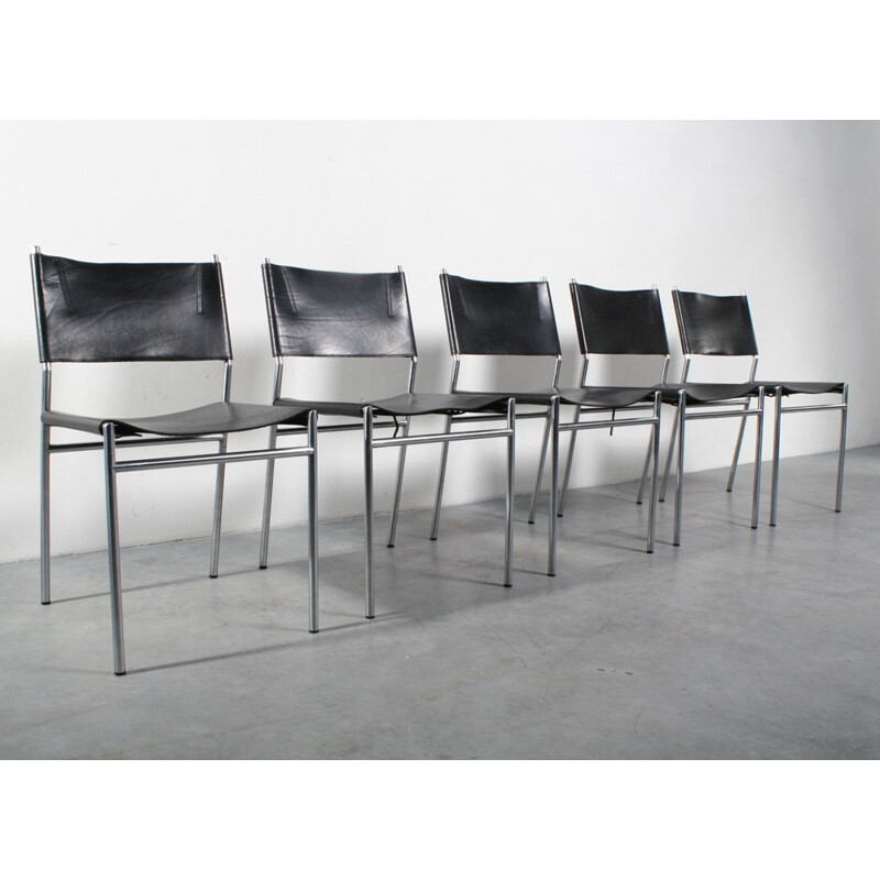 Set of five t'Spectrum chairs in dark brown leather, Martin VISSER - 1960