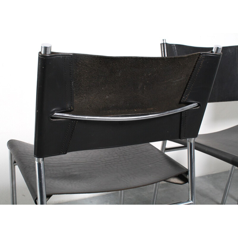 Suite de cinq chaises t'Spectrum en cuir marron foncé, Martin VISSER - 1960s