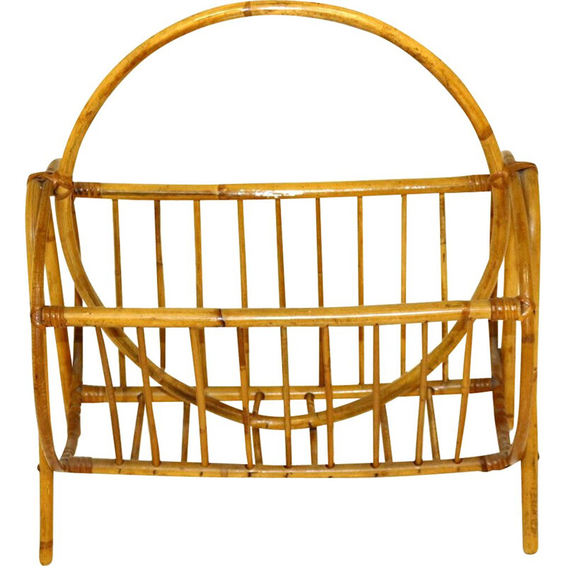 Vintage rattan magazine rack, Sweden 1950