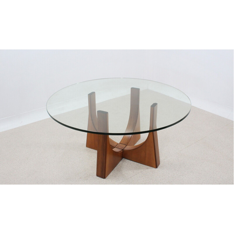 Vvintage round walnut and glass table Italy 1960s