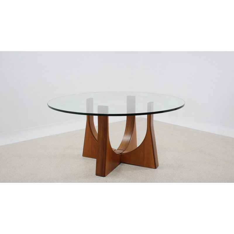 Vvintage round walnut and glass table Italy 1960s