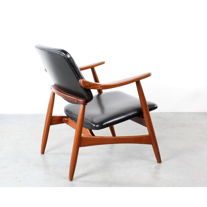 Wébé armchair in wood and black leatherette, Louis VAN TEEFFELEN - 1950s