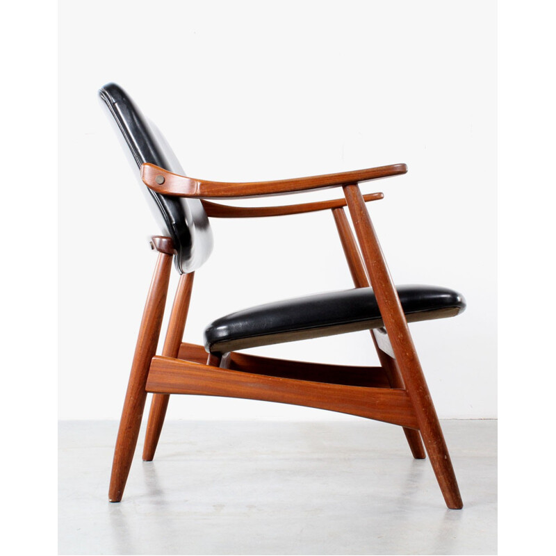 Wébé armchair in wood and black leatherette, Louis VAN TEEFFELEN - 1950s