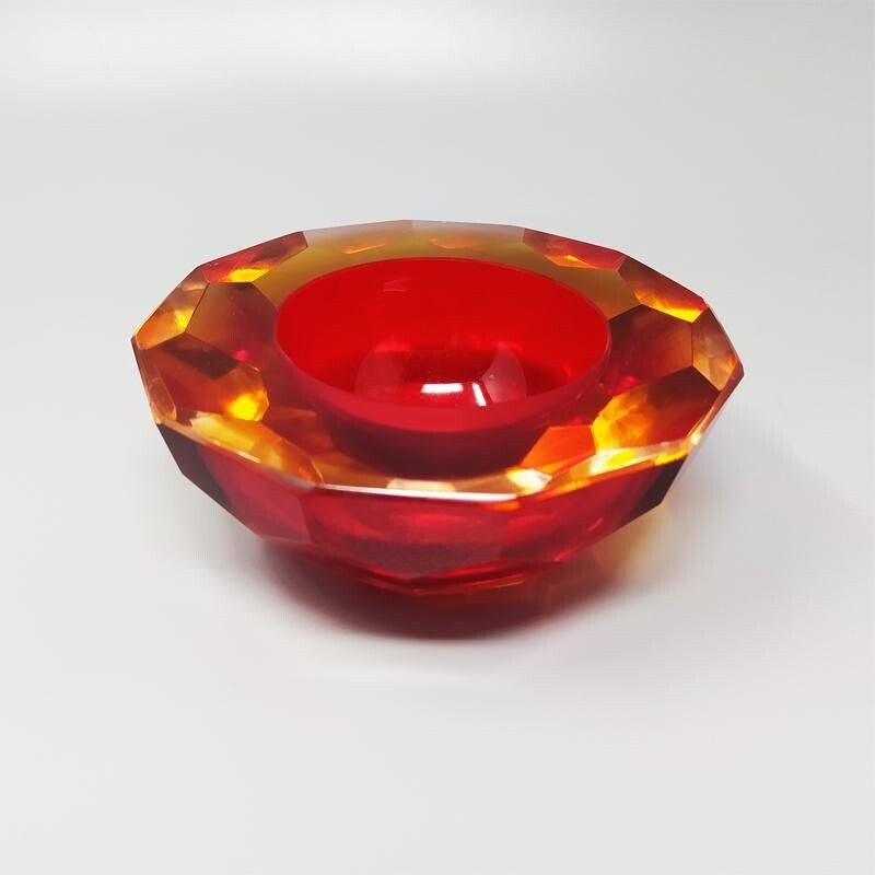 Cuenco rojo vintage en cristal sommerso de Murano 'Geode' de Alessandro Mandruzzato, 1970