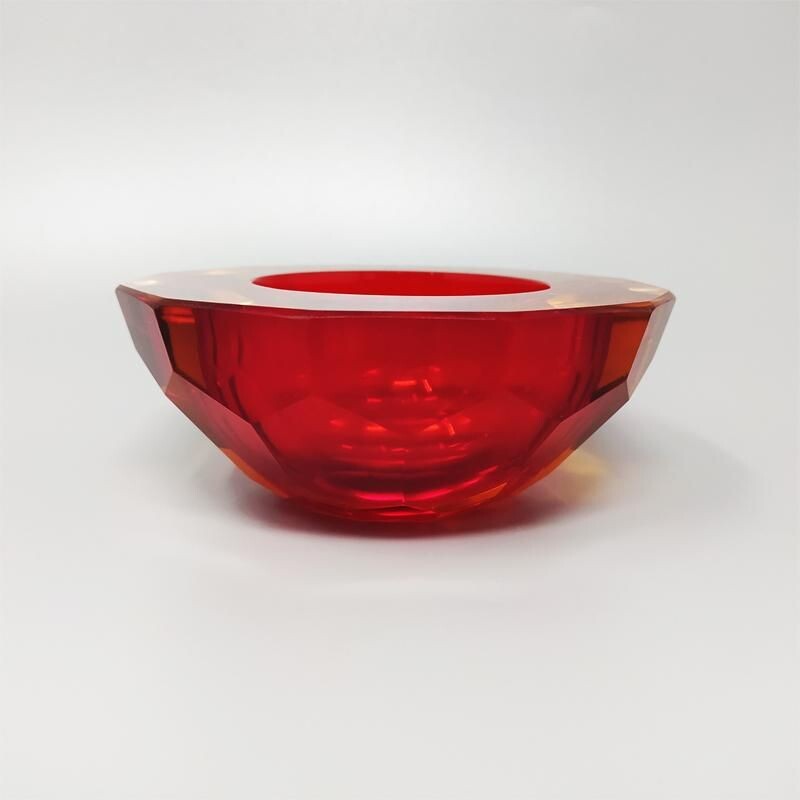 Cuenco rojo vintage en cristal sommerso de Murano 'Geode' de Alessandro Mandruzzato, 1970
