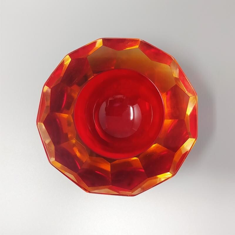 Vintage red bowl in Murano sommerso glass "Geode" by Alessandro Mandruzzato, 1970