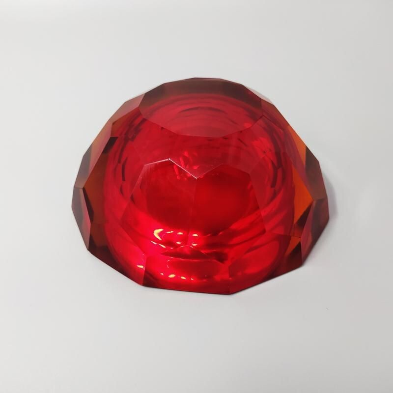 Cuenco rojo vintage en cristal sommerso de Murano 'Geode' de Alessandro Mandruzzato, 1970