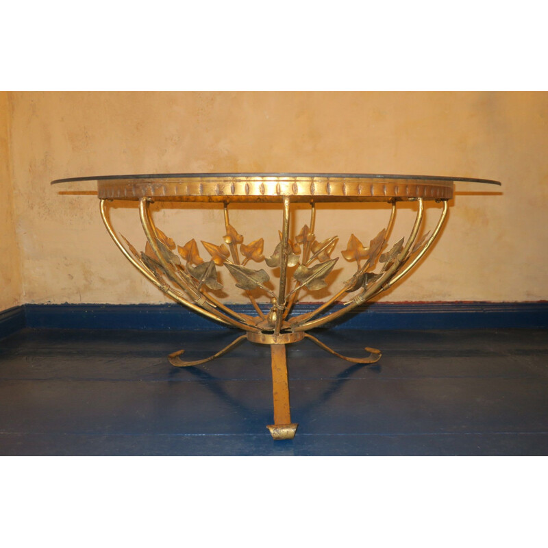 Mesa de centro vintage de metal dorado, 1960