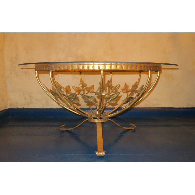 Vintage gilded metal coffee table, 1960