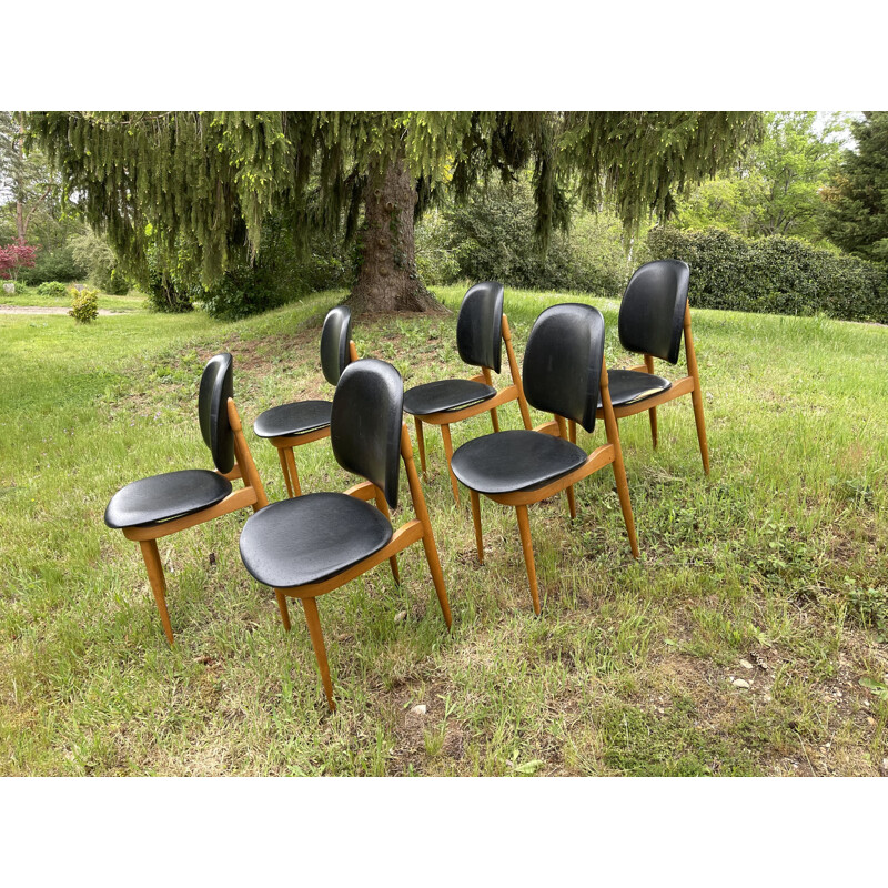 Conjunto de 6 cadeiras de Pierre Guariche para Le Corbusier