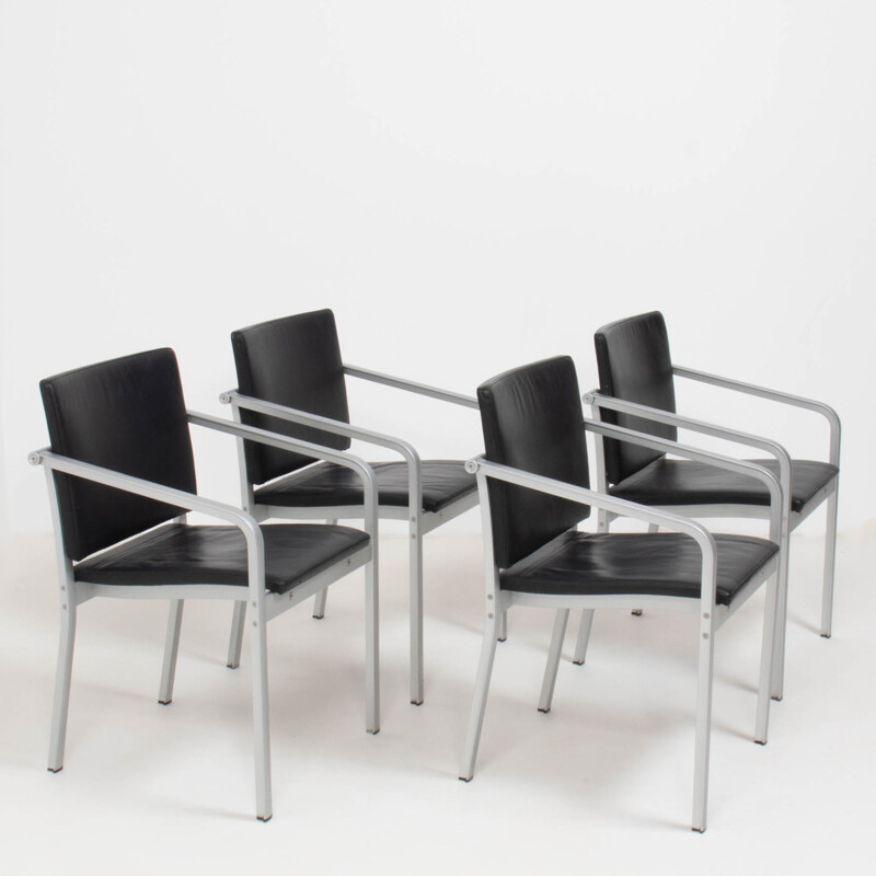 Set of 4 leather chairs by Norman Foster for Thonet