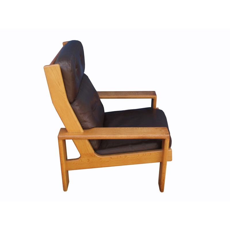 Vintage solid oak and leather armchair by Esko Pajamies for Asko Finland 1970s