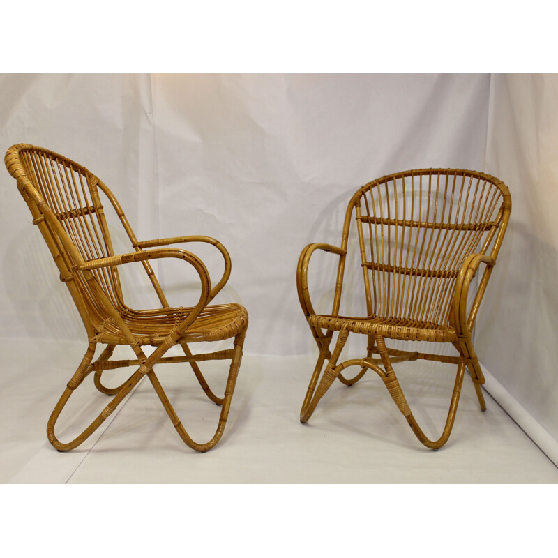 Pair of vintage rattan armchairs 1960s