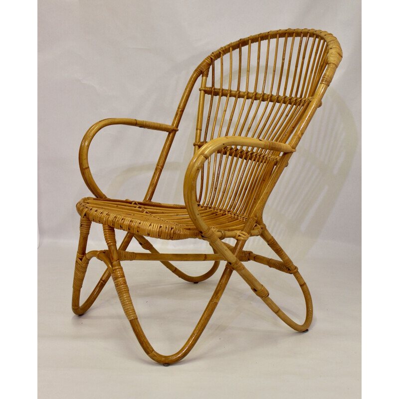 Paire de fauteuils vintage en rotin 1960