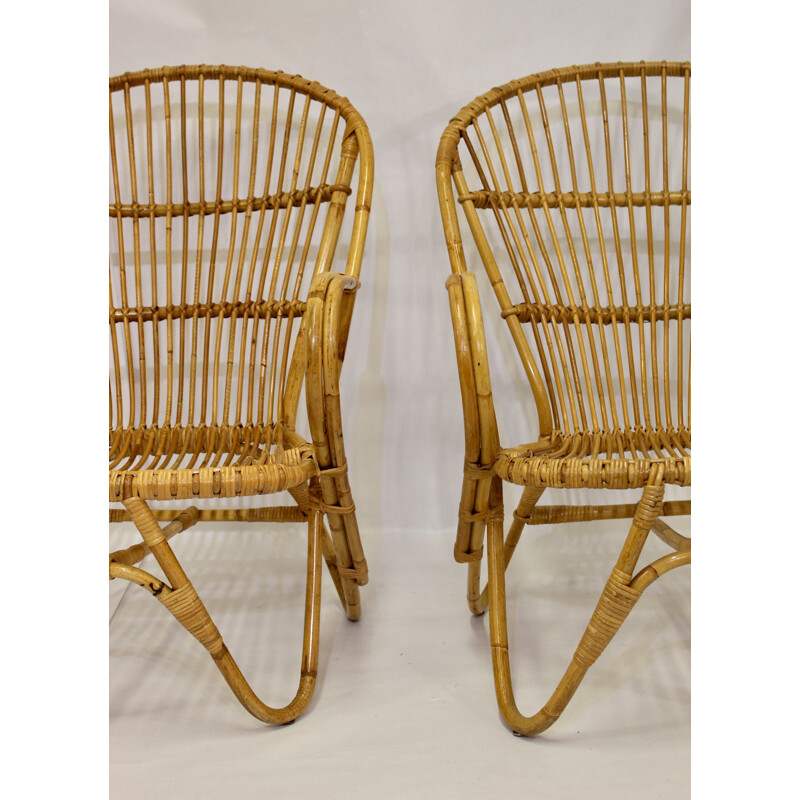 Pair of vintage rattan armchairs 1960s