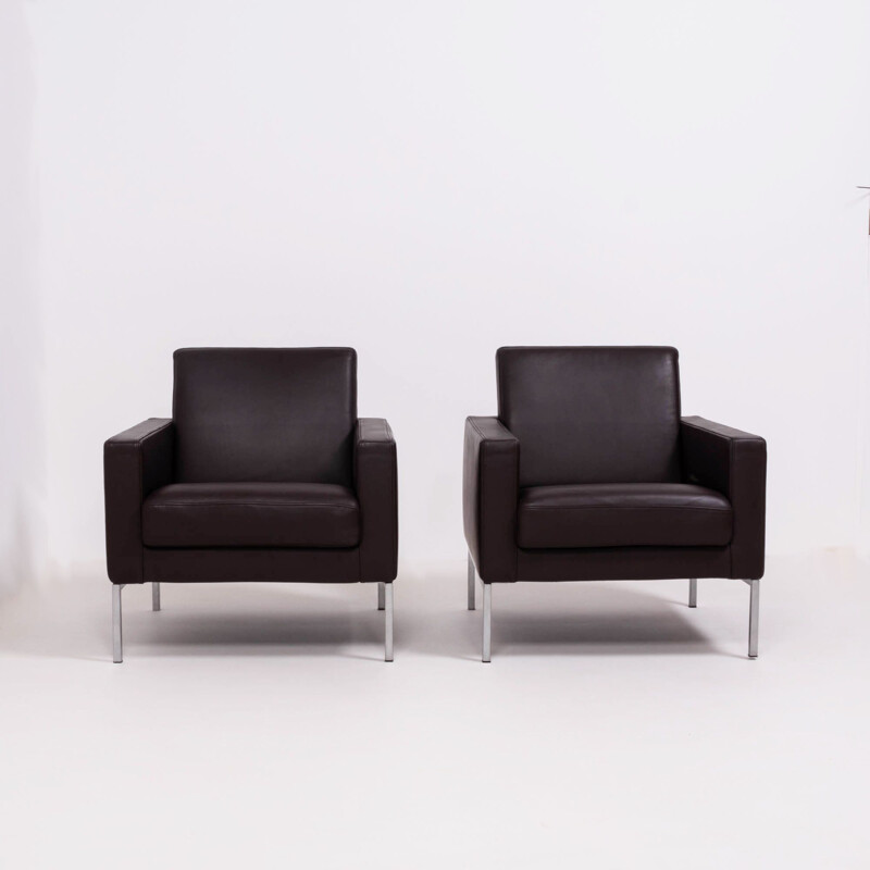 Pareja de sillones vintage Walter Knoll de cuero marrón