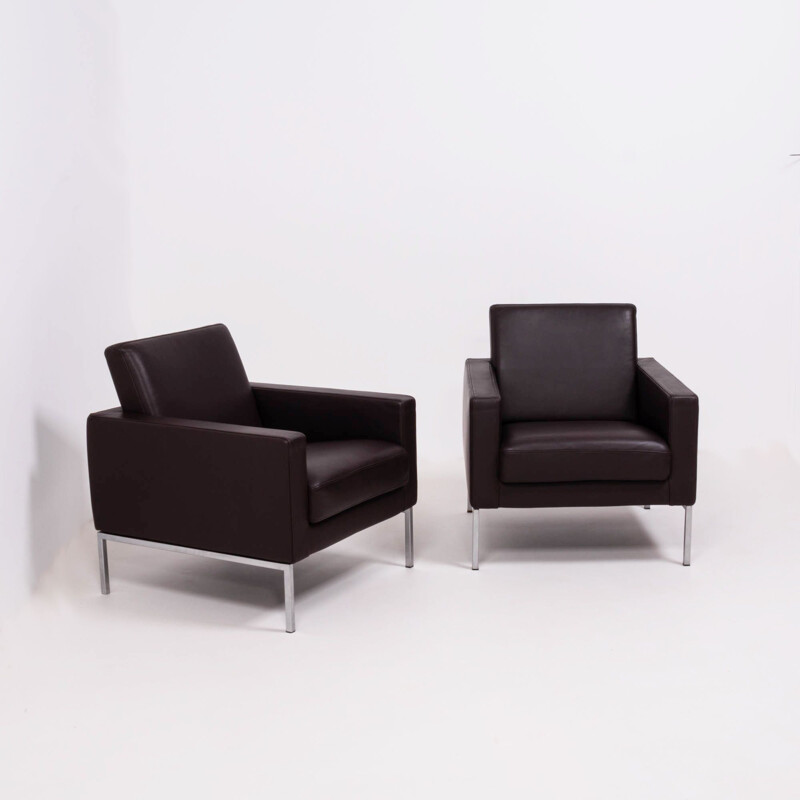 Pair of vintage Walter Knoll brown leather armchairs