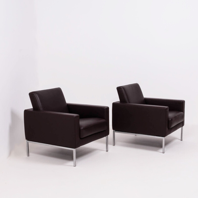 Pareja de sillones vintage Walter Knoll de cuero marrón