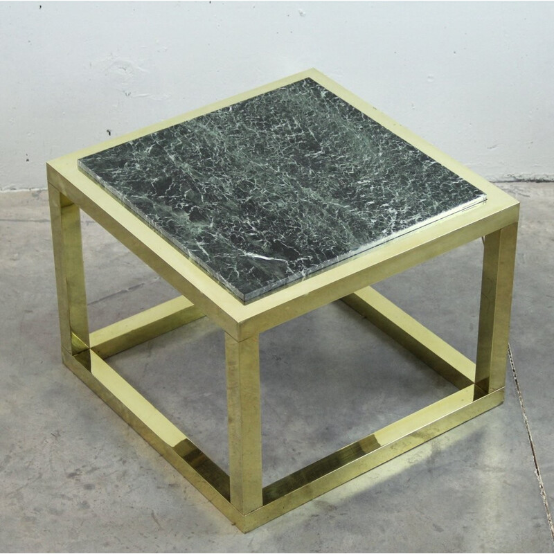 Coffee table in green marble and brass - 1970s
