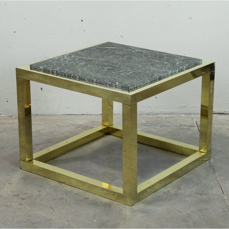 Coffee table in green marble and brass - 1970s