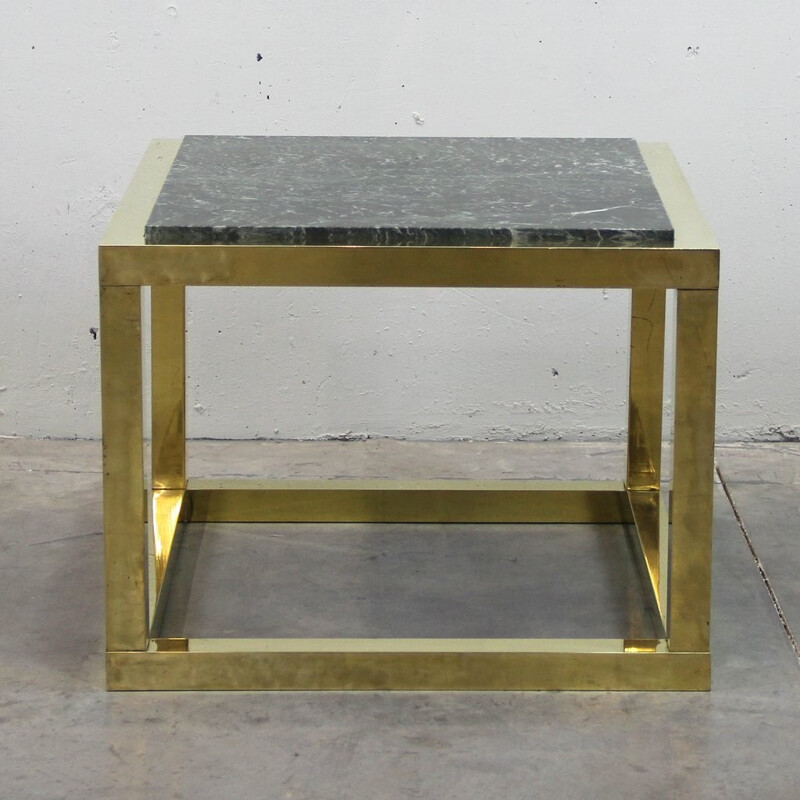 Coffee table in green marble and brass - 1970s