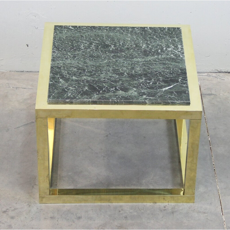 Table basse en marbre vert et laiton - 1970