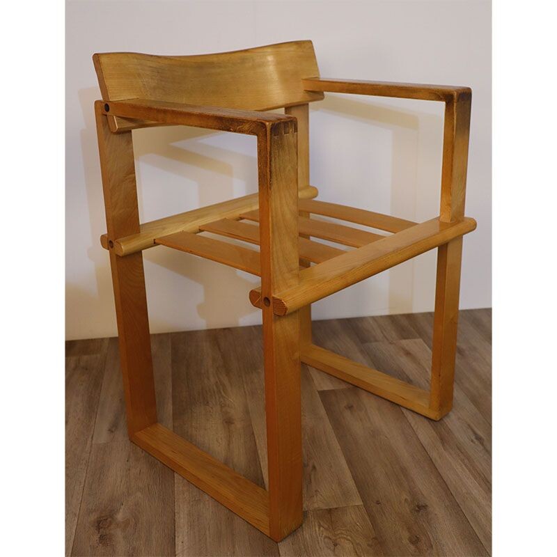 Fauteuil vintage en bois clair 1970