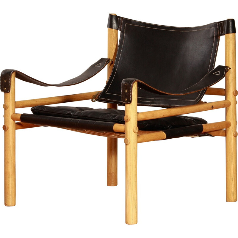 Aneby "Sirocco" armchair in black leather , Arne NORELL - 1960s