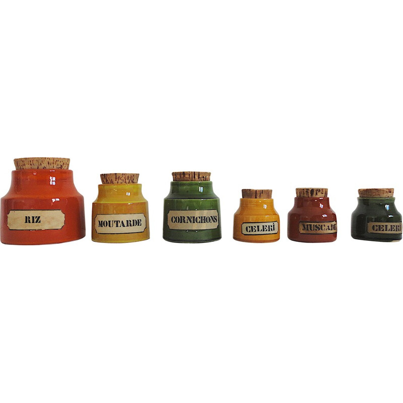 Set of 6 French ceramic pots, Mado JOLAIN - 1950s