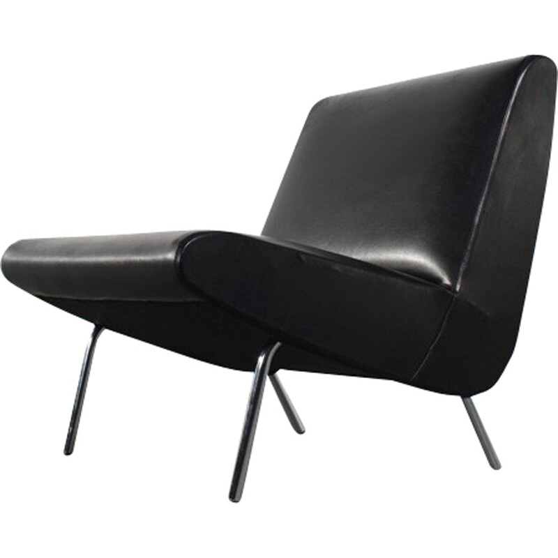 Mid-Century armchair in black leatherette - 1960s