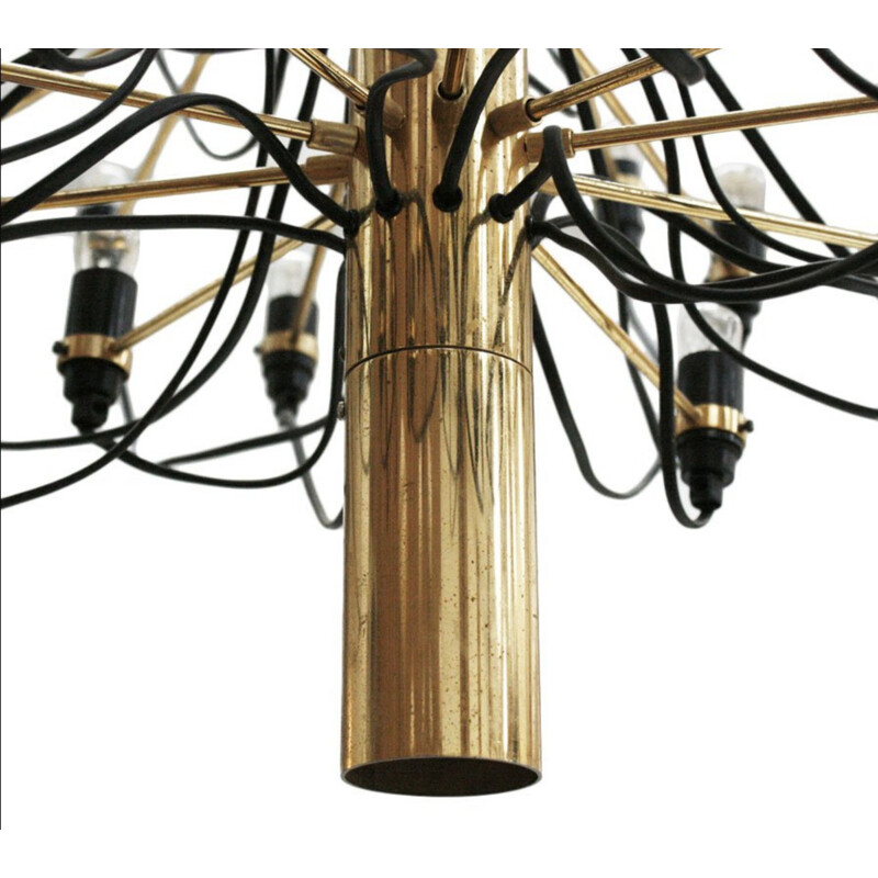 Vintage chandelier in chromed and gilded brass by Gino Sarfatti 1970s