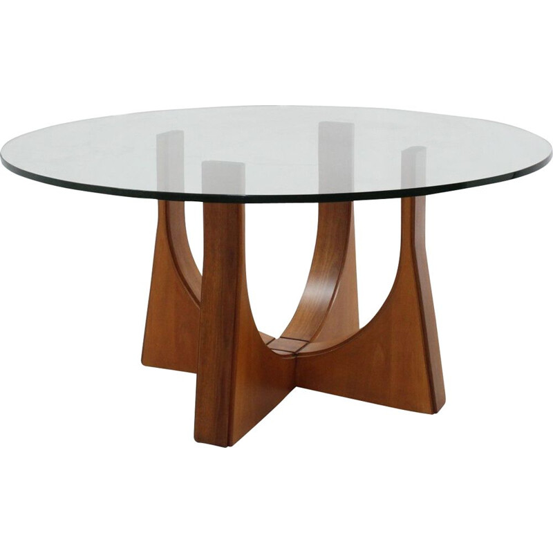 Vvintage round walnut and glass table Italy 1960s