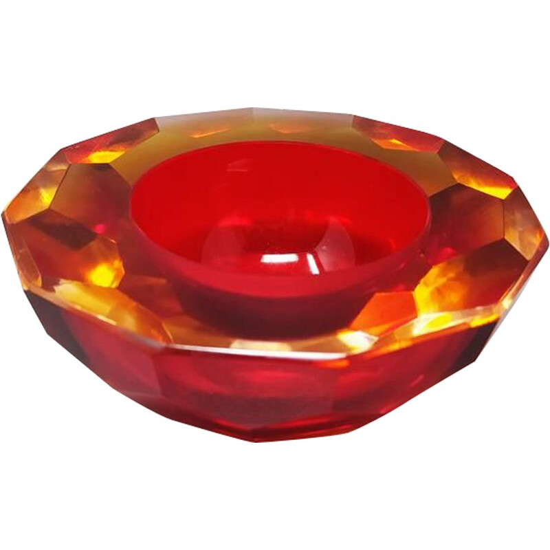 Vintage red bowl in Murano sommerso glass "Geode" by Alessandro Mandruzzato, 1970