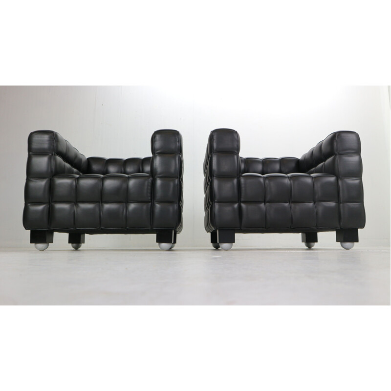 Vintage black leather armchair by Josef Hoffmann, for Wittmann 1910s