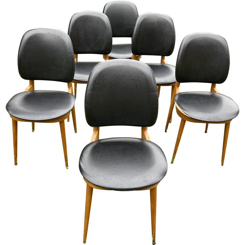 Ensemble de 6 chaises par Pierre Guariche pour Le Corbusier